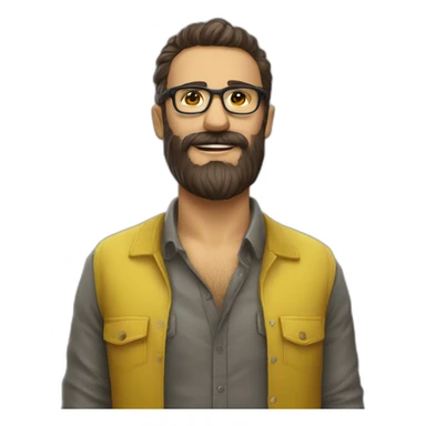 Homme brun lunettes et barbe avec une chemise jaune sticker