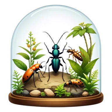 Close-up of home insects showcasing beetles, praying mantises and other exotic species in vivid detail, with natural textures of the terrarium. Soft lighting highlights their features. Transparent background. sticker