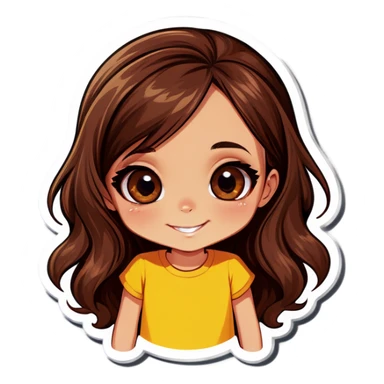 Girl with long and brown hair, brown eyes with a little smile  sticker