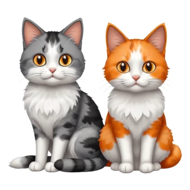 a realistic looking very fluffy grey and white cat with grey legs and white paws, sitting next to another cat sticker