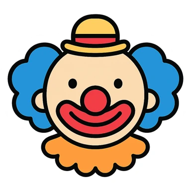 clown face, color icon style, playful colors, outlined, cheerful expression sticker