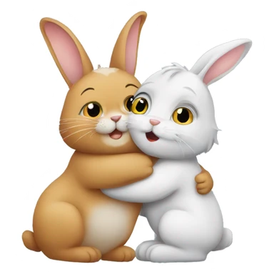 cute rabbit hugs cute cat sticker