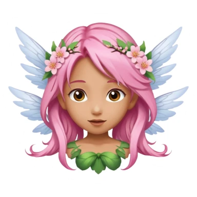 A flower fairy girl with long, light cherry blossom pink hair, wings, and a flying posture. sticker