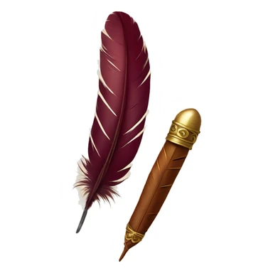 a feather quill and an open maroon SCROLL sticker
