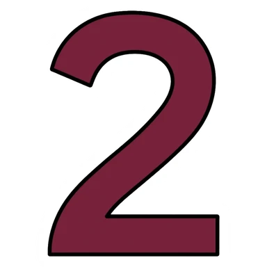 Number 2 in serif italic font with matted style in muted, deep, rich burgundy-charcoal mix color sticker