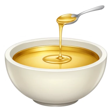 white bowl of gold liquid, shiny, smooth, no spoon, simple, clear sticker