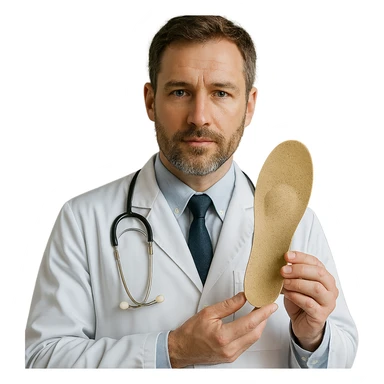 realistic orthopedic doctor holding an orthopedic insole, natural light, detailed face sticker