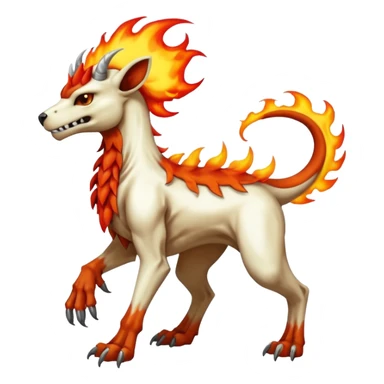 Badass white skeletal cool shiny Houndoom-Charmeleon-Fakémon-hybrid-creature (full body)  with flamey Mohawk  sticker