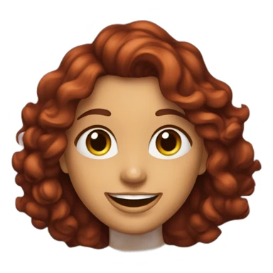 mujer con pelo rizado pelirrojo, sonriente y ojos marrones verdosos levantando las manos de alegría sticker