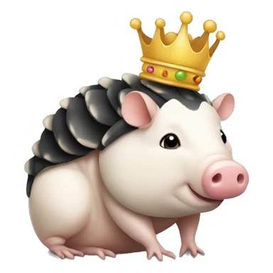 Black piebald chubby round armadillo pig panda centipede armadillo wearing a crown sticker