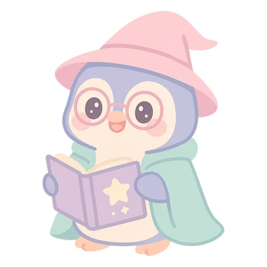 penguin wizard with a book of spells, glasses, mystical, charming sticker