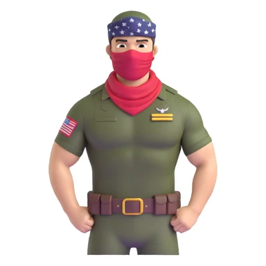 Carl Weathers as Dillon from Predator movie, muscular man in military gear with bandana sticker