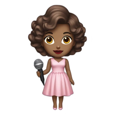 Pretty Woman Wearing A Fancy Baby pink dress with Dark brown Hair, with Red lipstick holding a microphone  sticker