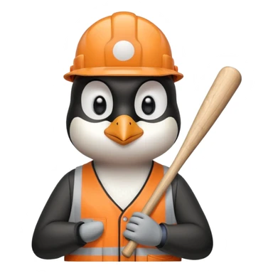 Penguin Construction Worker baseball bat sticker