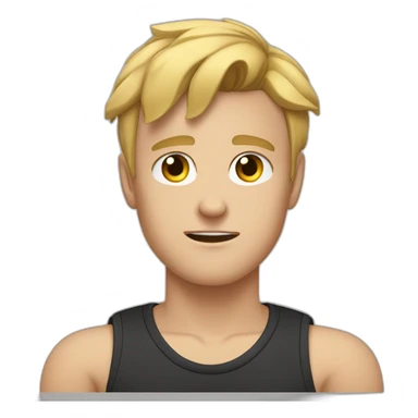 light haired white young man in dark t-shirt with both fists clenched to his forehead in loss sticker