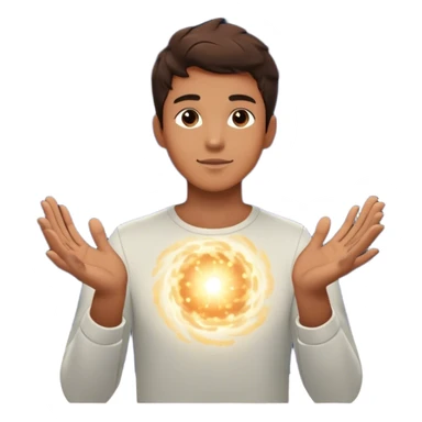 A young man floats in space, touching a particle that glows and expands, shaping the universe around him. Each touch creates new light, symbolizing how his choices build his own reality. sticker