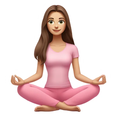Brunette long hair and blue eyes yoga beautiful girl in light pink pink pink clothes sitting on a yoga mat sticker