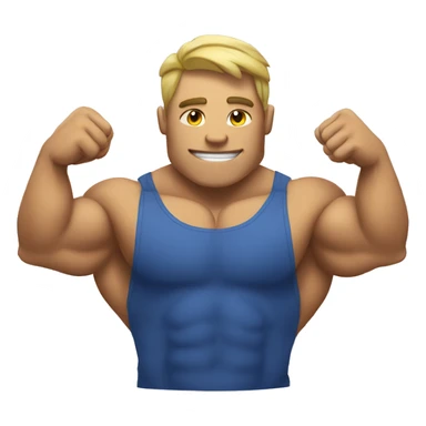 A weightlifter with muscles and thumbs, showing his whole body with a "thumbs up" gesture sticker