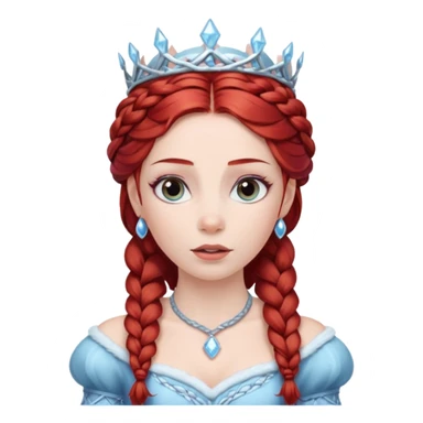 braided hair ice princess with dark crown, red hair sticker