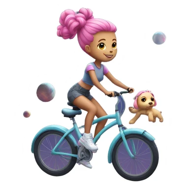 girl with pink hair in space buns riding a bicycle sticker