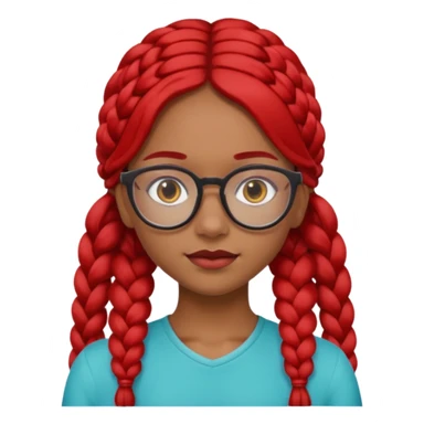 Dark Tan girl with two long red plaits and red rmmed  glasses head neck and shoulder shot only sticker