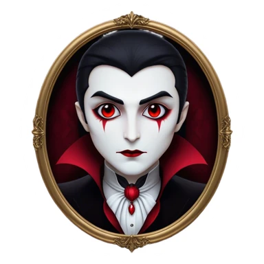 Cinematic Noble Vampire Portrait Emoji, Elegant and commanding, with a refined, pale visage framed by dark, velvet accents and a hint of crimson, exuding timeless seduction and dangerous allure, simplified yet exquisitely detailed, glowing with a soft nocturnal radiance and a subtle, mysterious outline that captures the regal spirit of an immortal lord of the night! sticker