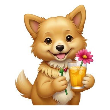 dog with flower and drink sticker