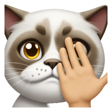 hand patting the top of a grumpy cat's head sticker