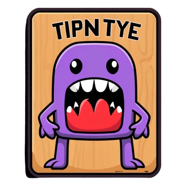 Fantasy tavern wooden sign with "Tipsy Mimic" name, with monster teeth and tongue sticker