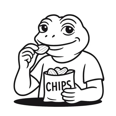 man eating chips, more white, smiling a little, bufo sticker