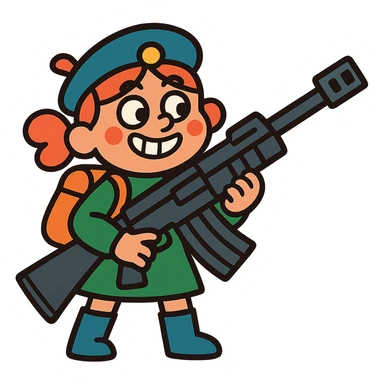 funny, positive stalker girl named Businka with a huge machine gun sticker