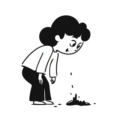 a girl vomiting, hand-drawn doodle style sticker