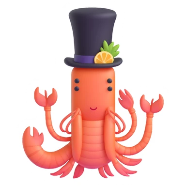 shrimp wearing a top hat, memoji style sticker