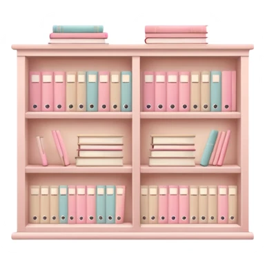 White bookshelf with pastel pink textbooks and beige folders, minimal style sticker