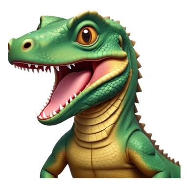 Cinematic Comical Komodo Dragon Lizard Portrait Emoji, Head tilted dramatically with an exaggeratedly shocked expression, featuring a robust, scaled body with wide, comically expressive eyes full of humorous disbelief, Simplified yet hilariously expressive features, highly detailed, glowing with a slightly sassy glow, high shine, dramatic yet playful, stylized with an air of quirky exotic attitude, soft glowing outline, capturing the essence of a meme-worthy Komodo dragon that looks ready to side-eye its way into viral fame! sticker