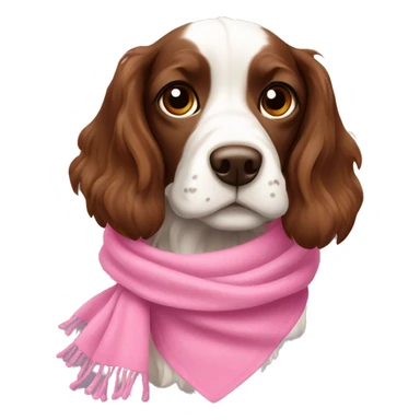 White and brown Russian hunting spaniel wearing pink scarf sticker