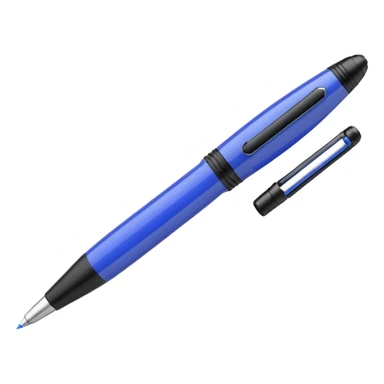 3D render of Hidden Camera Pen, secret agent spy gear aesthetic, hidden mechanisms, glossy blue ballpoint pen with a glass lens tip, sleek tactical texture, Apple emoji style, isolated on white background --v 6.0. sticker