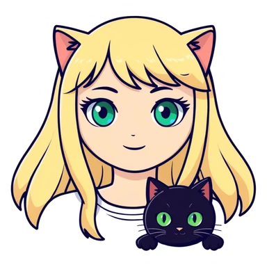 Black cat with green eyes and a blonde hair blue eye Russian girl sticker
