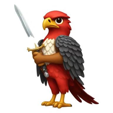 Red hawk holding sword sticker