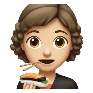 Girl with brown hair eating sushi  sticker