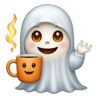 
a cute ghost holding a mug of hot coffee
 cartoon -style/cute and transparent for a sticker 
 sticker