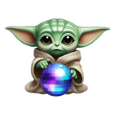 baby yoda with a disco ball on his hesd with eyes up sticker