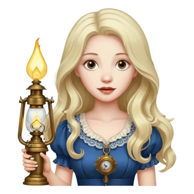 holding vintage gas lamp, female sticker