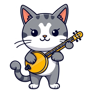 cat with a banjo and an eyepatch sticker