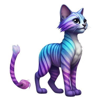 Colorful vernid fantasy creature LiLaiRa Kamirah Falvie whiskers paws full body sparkle purple blue gradient stripes braided tail feline sticker
