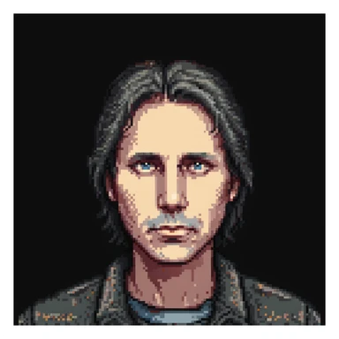 Pixel art portrait of John Doe, head and shoulders, retro video game style, neutral expression sticker