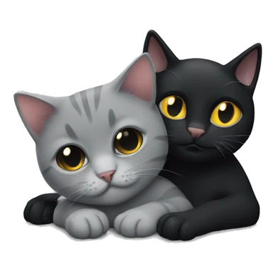 A black cat and a light grey cat  cuddling  sticker
