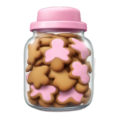 Realistic glass cookie jar with light pink lid full of gingerbread cookies isolated.  sticker