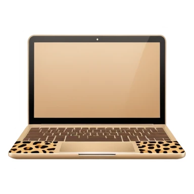 minimal flat emoji of an open laptop with a leopard-print cover, clean vector lines, warm beige and brown tones, modern aesthetic, transparent background, high-quality icon sticker