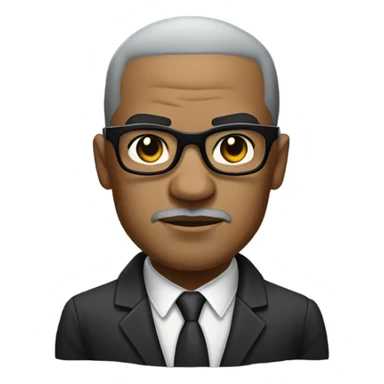 Malcolm x  with small round face and suit and glasses and buzz cut and small black eyes and small gray beard and small black eyes and wrinkled forehead sticker